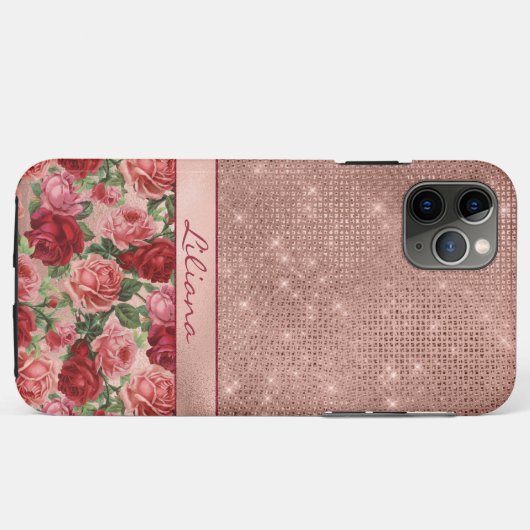 Elegante Roze Rozen Bloemen Naam Case-Mate iPhone Case (Achterkant (horizontaal))