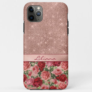 Elegante  Roze Rozen Bloemen Naam Case-Mate iPhone Case