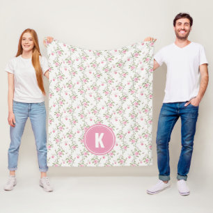 Elegante Roze Rozen Bloemen Patroon Monogram Fleece Deken