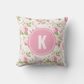 Elegante Roze Rozen Bloemen Patroon Monogram Kussen (Voorkant)