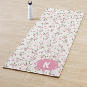 Elegante Roze Rozen Bloemen Patroon Monogram Yogamat