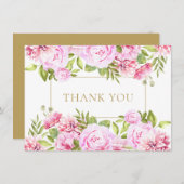 Elegante Roze Rozen Bloemig Gouden Geometrisch Bedankkaart (Voorkant / Achterkant)