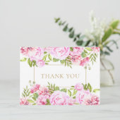 Elegante Roze Rozen Bloemig Gouden Geometrisch Bedankkaart (Staand voorkant)