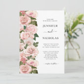 Elegante Roze Rozen Bloemige Bruiloft Kaart (Staand voorkant)