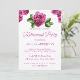 Elegante Roze Rozen Bloemige pensioneringsfeest Kaart