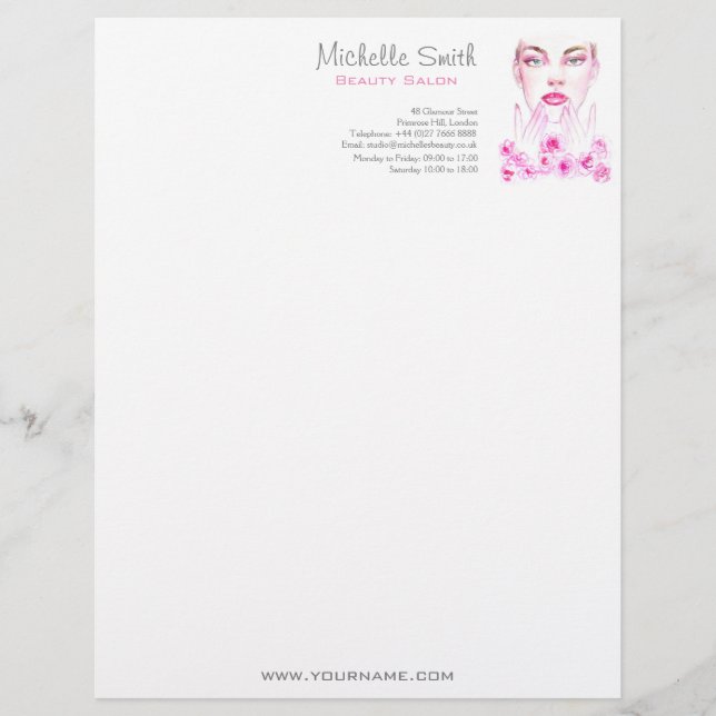 Elegante Roze Rozen Bloemige Waterverf Schoonheids Briefhoofd (Voorkant)