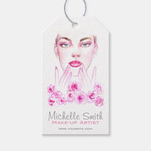 Elegante Roze Rozen Bloemige Waterverf Schoonheids Cadeaulabel (Voorkant)