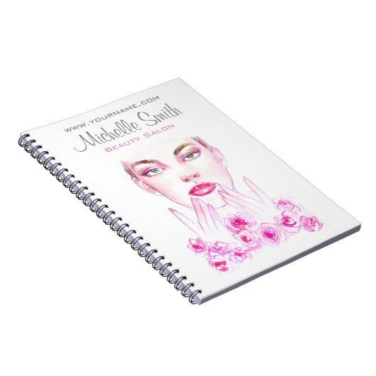 Elegante Roze Rozen Bloemige Waterverf Schoonheids Notitieboek (Rechterzijde)