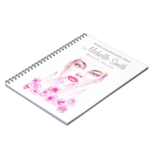 Elegante Roze Rozen Bloemige Waterverf Schoonheids Notitieboek (Linkerzijde)