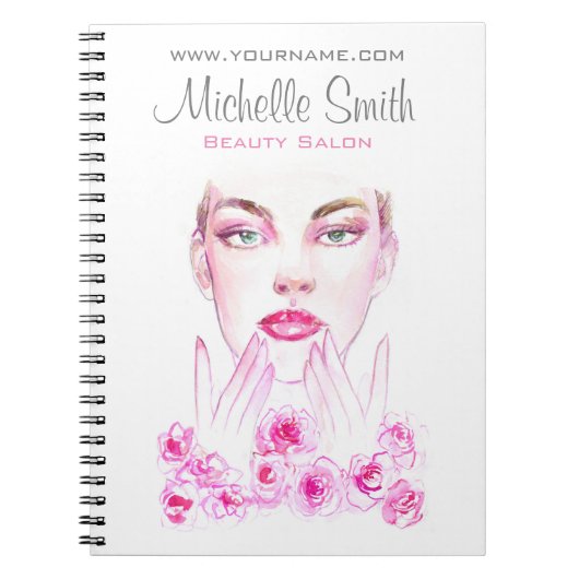 Elegante Roze Rozen Bloemige Waterverf Schoonheids Notitieboek (Voorkant)