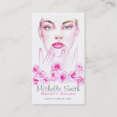 Elegante Roze Rozen Bloemige Waterverf Schoonheids Visitekaartje (Voorkant)