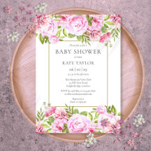 Elegante Roze Rozen Bloemrijke Baby Shower
