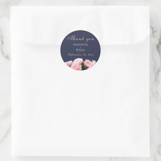 Elegante Roze Rozen Boeket Bloemen bruiloft Dank u Ronde Sticker (Tas)