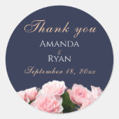 Elegante Roze Rozen Boeket Bloemen bruiloft Dank u Ronde Sticker (Voorkant)