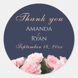 Elegante Roze Rozen Boeket Bloemen bruiloft Dank u Ronde Sticker