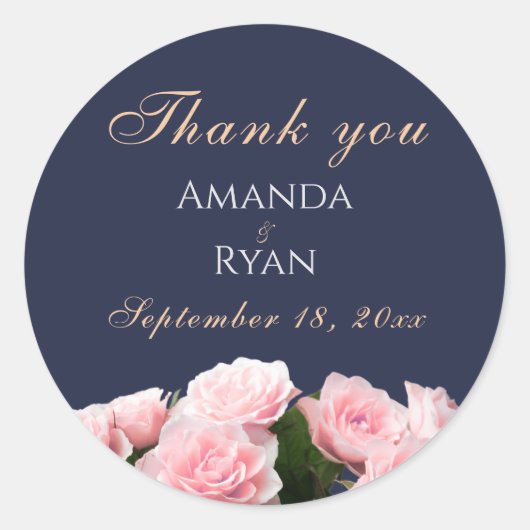Elegante Roze Rozen Boeket Bloemen bruiloft Dank u Ronde Sticker (Voorkant)