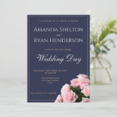 Elegante Roze Rozen Boeket Bloemen Huwelijk Kaart (Staand voorkant)