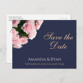 Elegante Roze Rozen Boeket Bruiloft Bewaar de Datu Aankondigingskaart (Voorkant / Achterkant)