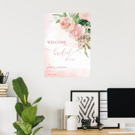 Elegante roze rozen bruidsbabyshower welkom teken poster