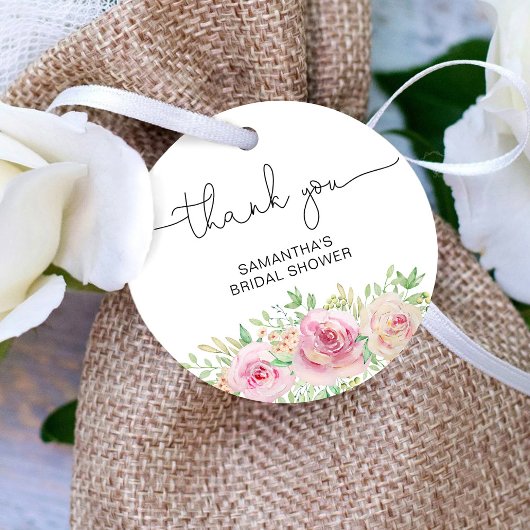 Elegante roze rozen bruidsdouche bedankje bedankjes labels