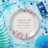 Elegante Roze Rozen Bruidsmeisjesfeest Papieren Bordje (Feest)
