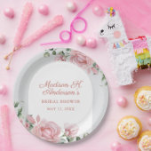 Elegante Roze Rozen Bruidsmeisjesfeest Papieren Bordje (Feest)