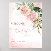 Elegante roze rozen bruiloft feest welkom bord poster (Voorkant)