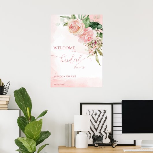 Elegante roze rozen bruiloft feest welkom bord poster (Thuiskantoor)