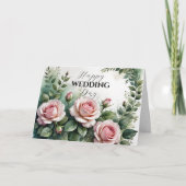 Elegante roze rozen bruiloft gefeliciteerd kaart (Voorkant)