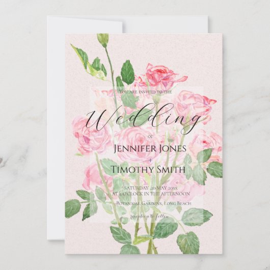 elegante roze rozen bruiloft kaart (Voorkant)