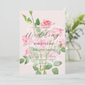 elegante roze rozen bruiloft kaart (Staand voorkant)