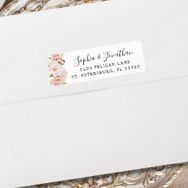 Elegante roze rozen bruiloft retour adres etiket