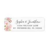 Elegante roze rozen bruiloft retour adres etiket (Voorkant)