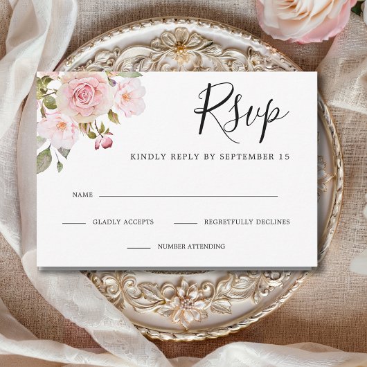 Elegante Roze Rozen Bruiloft RSVP Kaartje