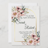 Elegante Roze Rozen Bruiloft Uitnodiging (Voorkant)