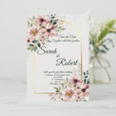 Elegante Roze Rozen Bruiloft Uitnodiging (Staand voorkant)