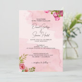 Elegante Roze Rozen Bruiloft Uitnodiging (Staand voorkant)