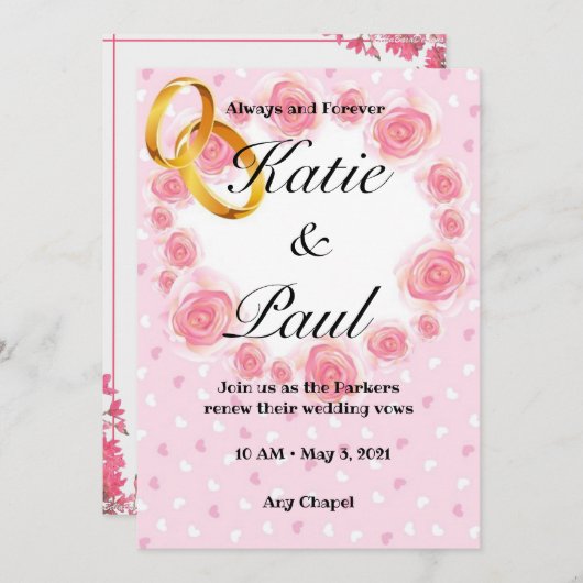 Elegante roze rozen bruiloft uitnodiging (Voorkant / Achterkant)