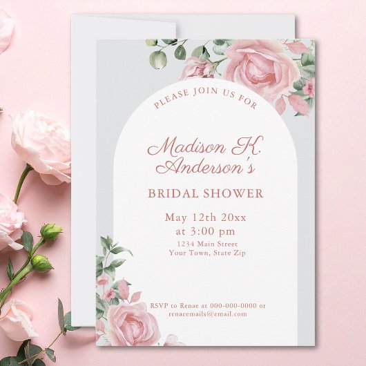 Elegante Roze Rozen Bruiloftsborrel Kaart