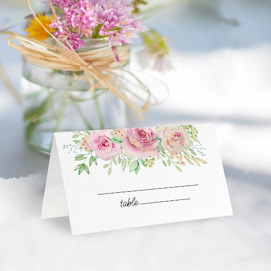 Elegante Roze Rozen Bruiloftsborrel Plaatskaartje