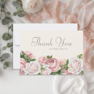 Elegante Roze Rozen Crème Trouw Dankjewel Bedankkaart