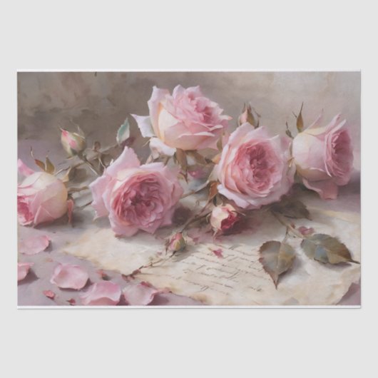 Elegante Roze Rozen Decoupage Tissuepapier (Voorkant)
