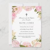 Elegante Roze Rozen Doop Uitnodiging (Voorkant)