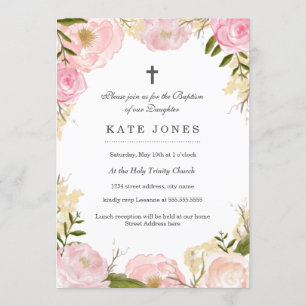 Elegante Roze Rozen Doop Uitnodiging