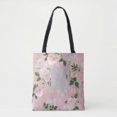 Elegante roze rozen en goud damast monogram tote bag (Voorkant)