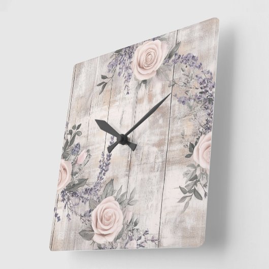 Elegante roze rozen en lavendel wandklok (Hoek)