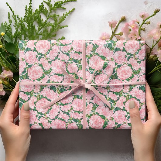 Elegante Roze Rozen en Monstera bladeren Bloemen Cadeaupapier