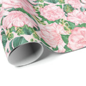 Elegante Roze Rozen en Monstera bladeren Bloemen Cadeaupapier (Rol Hoek)