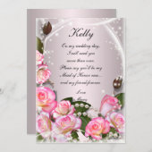 Elegante Roze Rozen en Parels Bruidsmeisje kaart (Voorkant / Achterkant)