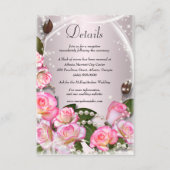Elegante roze rozen en parels bruiloft details informatiekaartje (Voorkant)